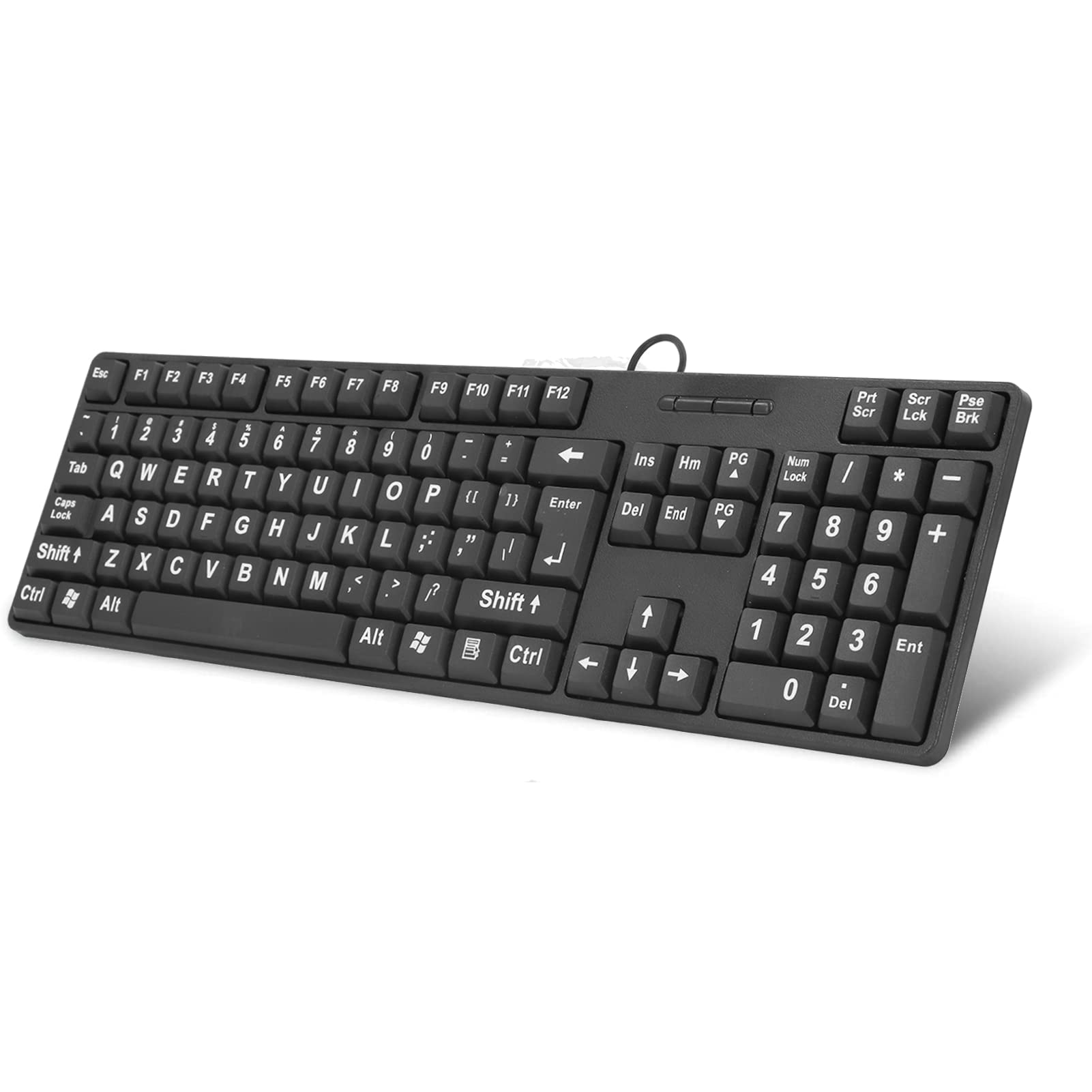 Large Print Computer Keyboard, 104 Keys USB Wired High Contrast Keyboard with Oversized Print Letters for Seniors, Visually Impaired Low Vision Individuals