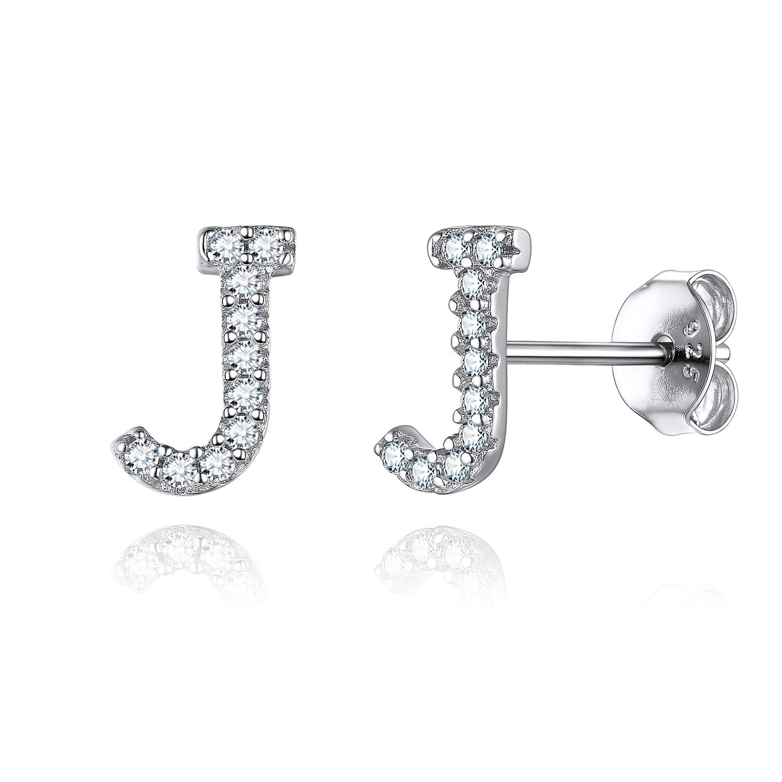 ChicSilver Sterling Silver Cubic Zirconia Stud Earrings for Women Initial Letter J Earring Alphabet Name Jewelry