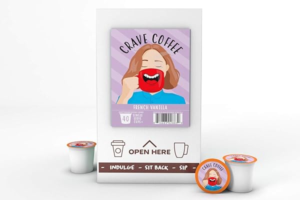 CRAVE BEVERAGES FLAVORED COFFEE PODS COMPATIBLE WITH 2 K-CUP BREWERS, FRENCH VANILLA, 40 COUNT