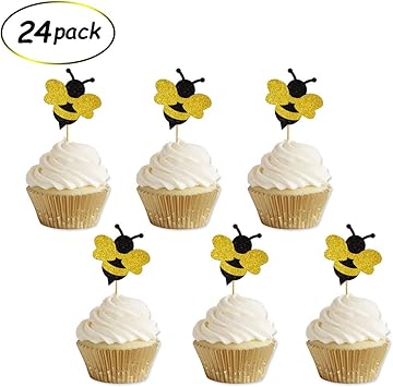 Amazon Com Glitter Bumble Bee Cupcake Toppers For Bumble Bee