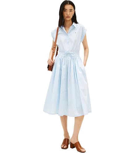 Tommy Hilfiger Women's Denim Short Sleeve Belted Dress, MID Blue 0 at Amazon Women's Clothing store