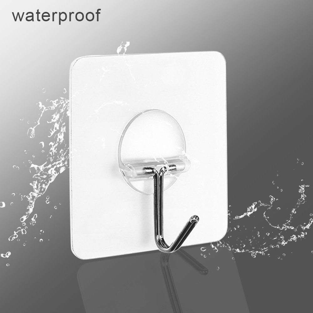 Adhesive Hooks, 16 Pack Adhesive Wall Hooks Clear Heavy Duty Hooks (7