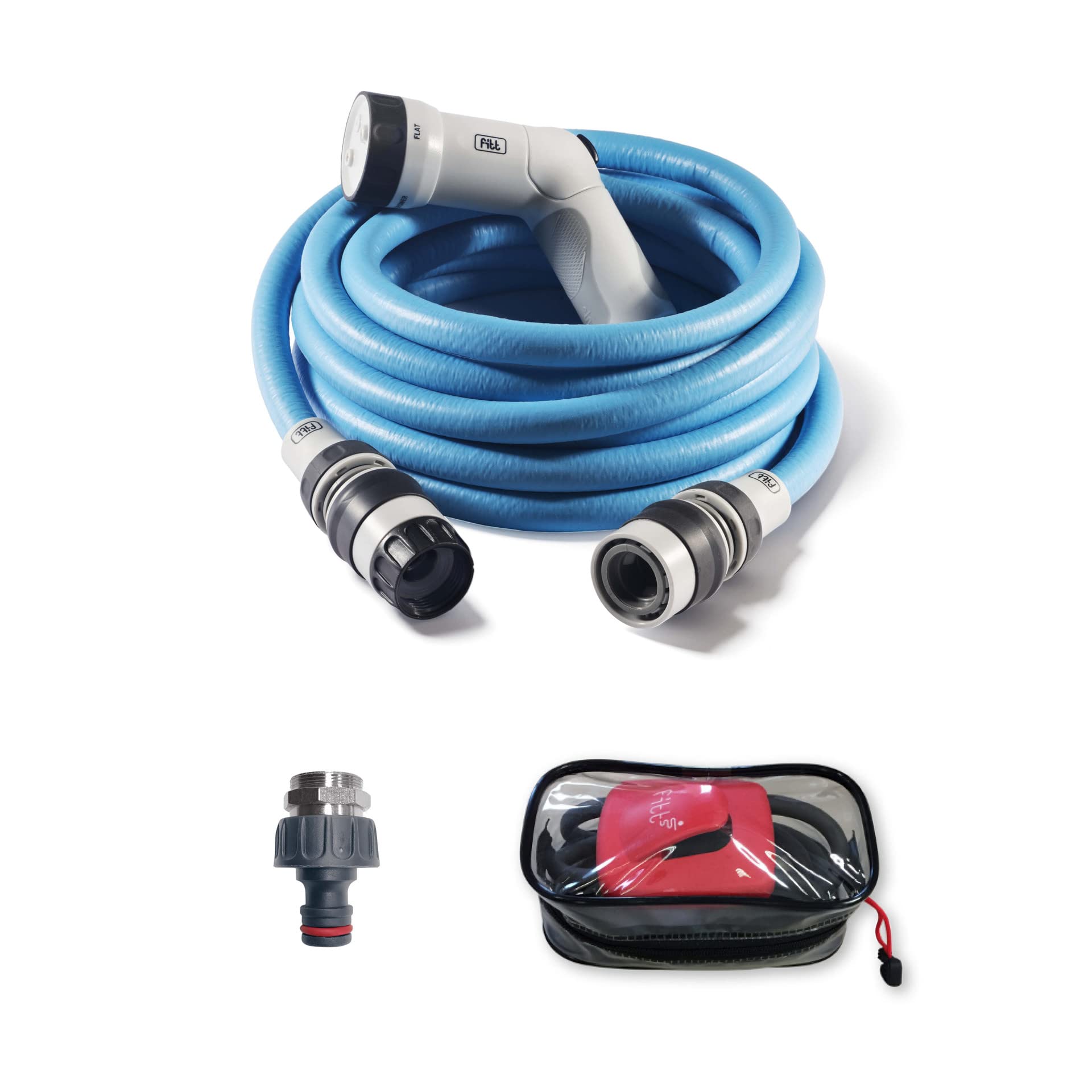 FITT IKON Plus 15m Kit with Lightweight, Ready-to-use Expandable Garden Water Hose, Multi-Jet Gun, Tap Adapter and Support, Blue