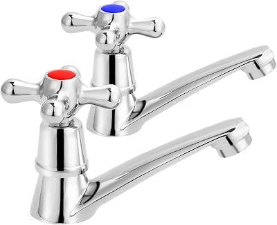 Trintion Chrome Basin Taps 1/4 Turn Lever Mixer Faucet Set Hot Cold 2pc Bathroom