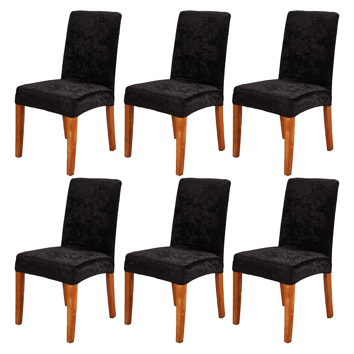ele ELEOPTION Crushed Velvet Chair Covers Elastic Chair Covers Removable Velvet Chair Protector for Hotel, Office, Wedding Banquet, Living Room, Dining Room (Black, 6 pack)