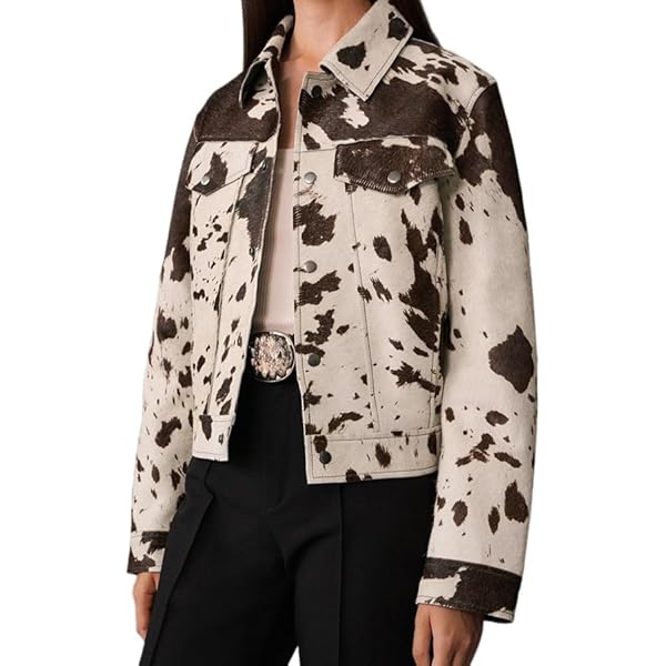 SIAIBIN Cow Print PU Jacket Women Cropped Faux Leather