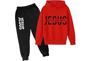 WOMAIL Boys Girls JESUS Hoodie Tracksuit 2 Pieces Set Athletic Casual Hooded Sweatshirt and Joggers Set Sweatsuit Outfits