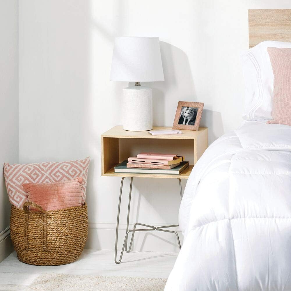 mDesign Modern Farmhouse Side/End Table - Open Storage Shelf Basket, Hairpin Legs, Wooden Top - Sturdy Vintage, Rustic, Industrial Home Decor Accent Furniture for Living Room, Bedroom - Brown/Bronze: Kitchen & Dining