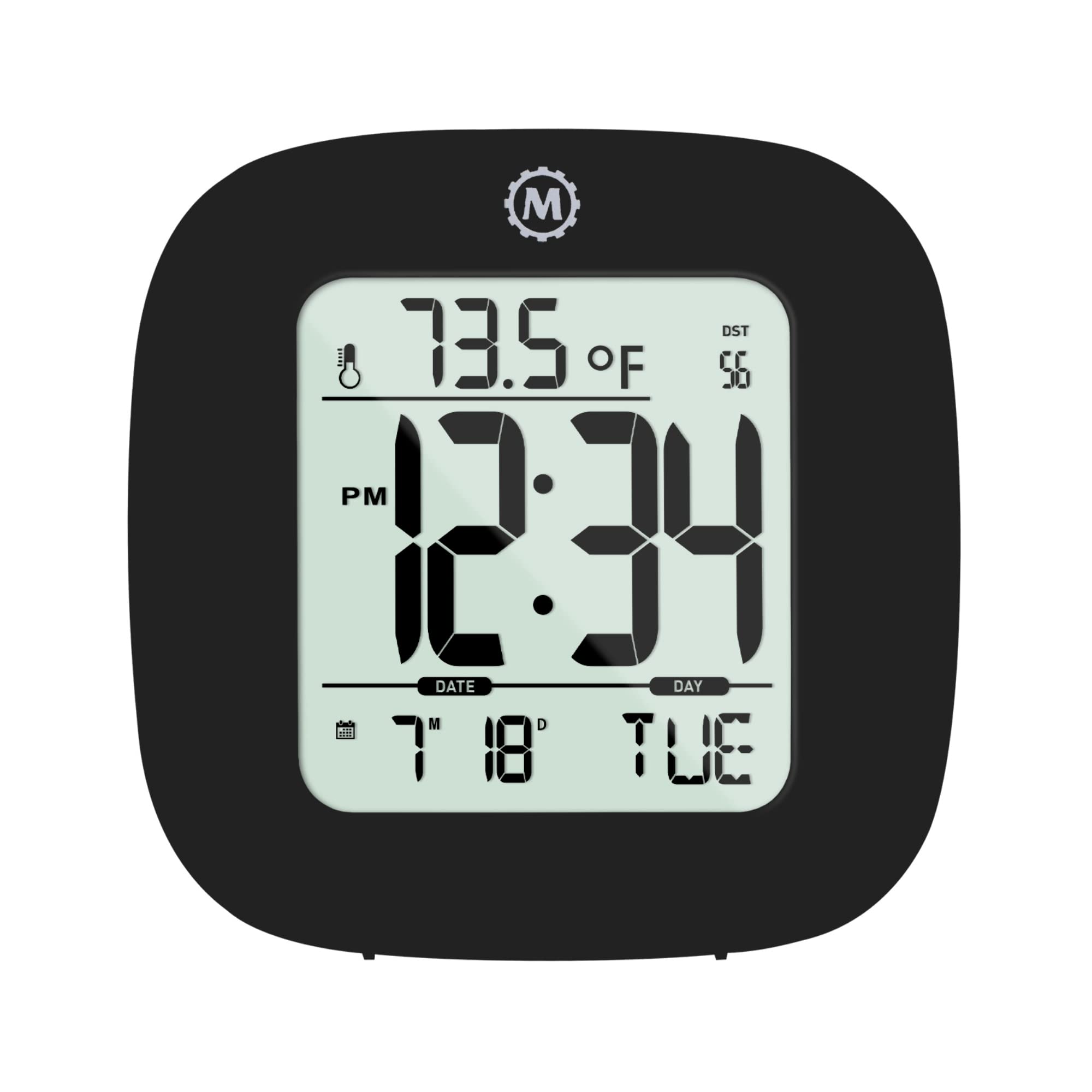 Marathon Compact Bedside Clock | Digital Alarm Clock for Bedside with Repeating Snooze | Perfect Bedside Clock with Light | Time, Date & Temperature