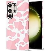 Svanove Cow Print Phone Case for Samsung Galaxy S23 Ultra Case Girly, Cute Cow Case for Women Girls, Luxury Trendy Retro Cool Animal Print Design, Aesthetic Pattern Y2k Hard Shell Plastic Cover, Pink