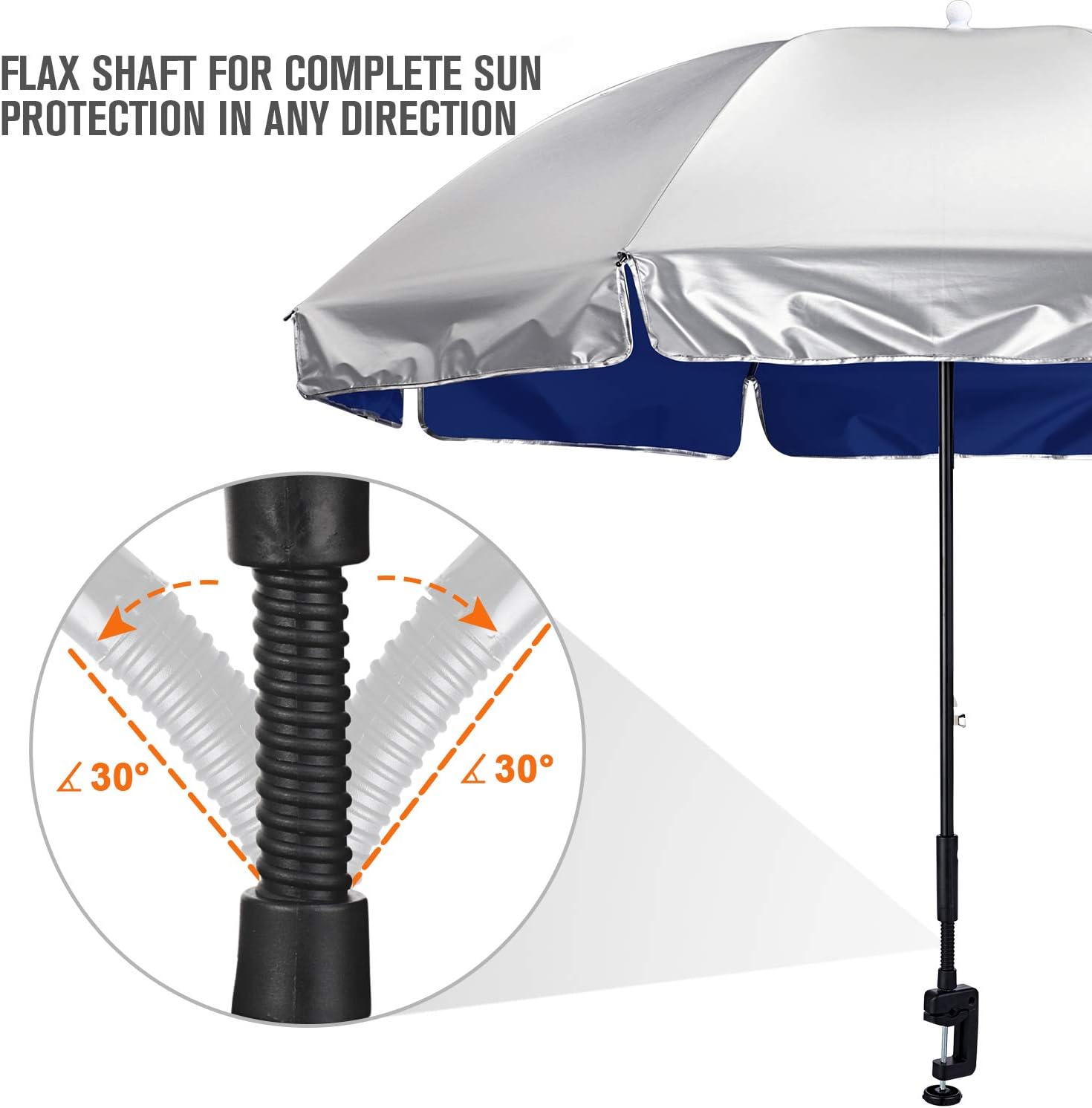 G4Free Clampon Chair Umbrella with Adjustable Universal Clamp UPF 50