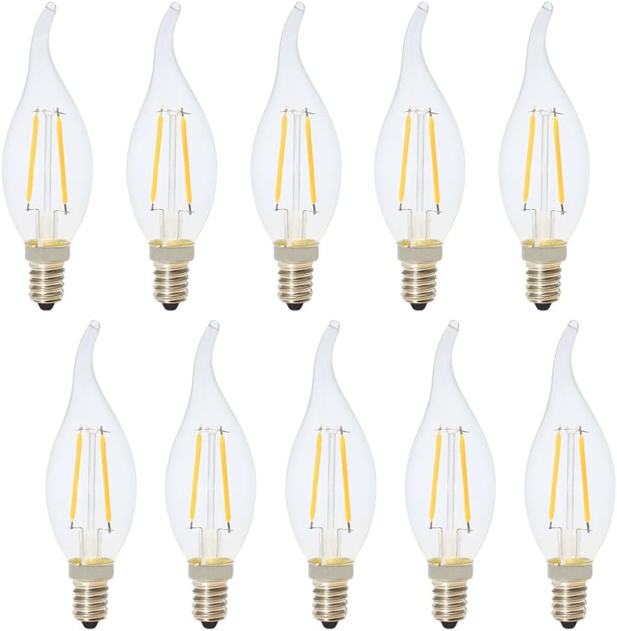 LED E14 2W Non Dimmable Clear Candle Bulbs,SES LED Bulb Warm White 2700K,15W Incandescent Equivalent, AC 220V,10 Packs