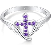 STARCHENIE Cross Ring 925 Sterling Silver Angel Wings Ring for Women Size 5-10