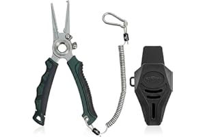 KANAMA 17-4 Stainless Steel Fishing Pliers, 7.5 Inch Rust Saltwater Fishing Pliers with Split Ring, Fish Hook Remover with Tu