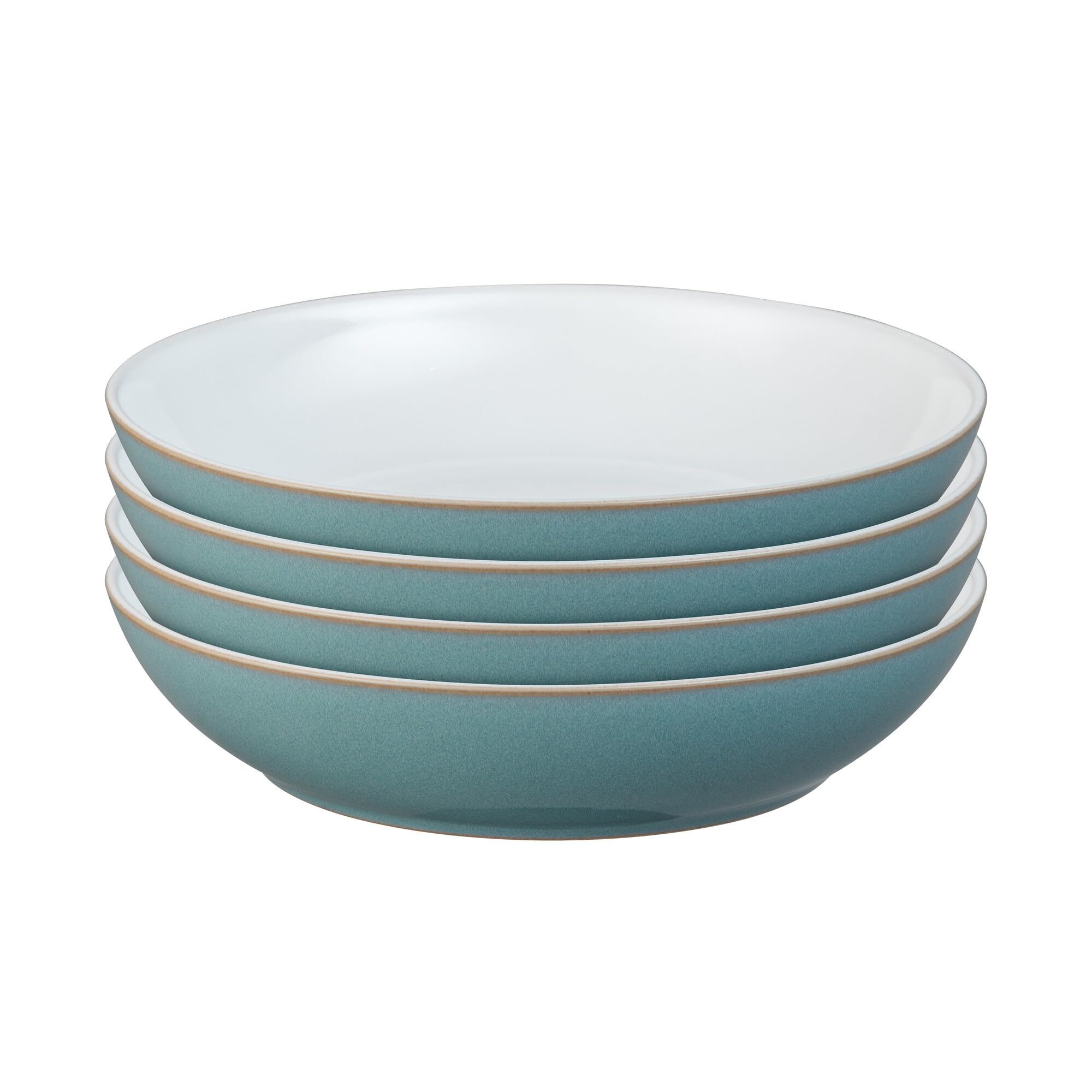 Denby - Azure Blue Pasta Bowls Set of 4 - Dishwasher Microwave Safe Crockery Large 1050ml Capacity, 22cm - Sea Blue, White Ceramic Stoneware Tableware - Chip & Crack Resistant