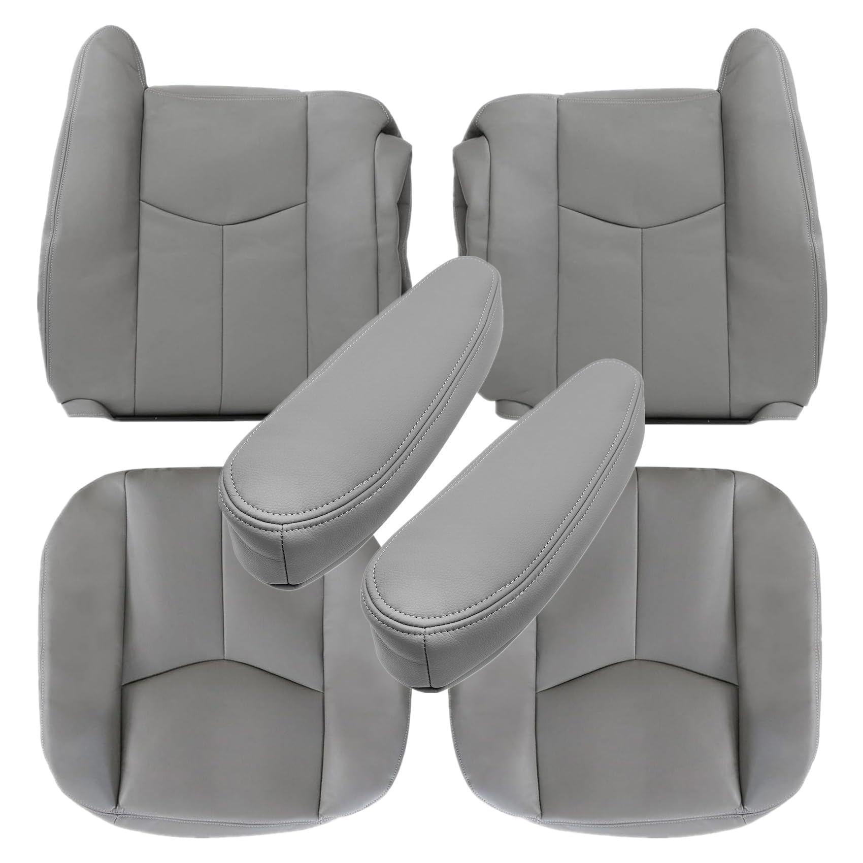 Photo 1 of Priprilod #922 Gray Leather Driver & Passenger Bottom & Top Lean Back Seat Cover & Armrests Cover Compatible with Chevy Silverado Sierra Tahoe Suburban Avalanche Yukon Yukon XL 2003 2004 2005 2006