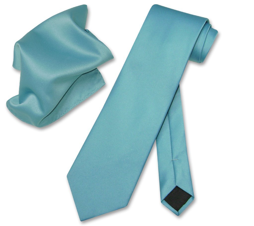 Photo 1 of Vesuvio Napoli Solid TURQUOISE AQUA BLUE NeckTie Handkerchief Men's Neck Tie Set