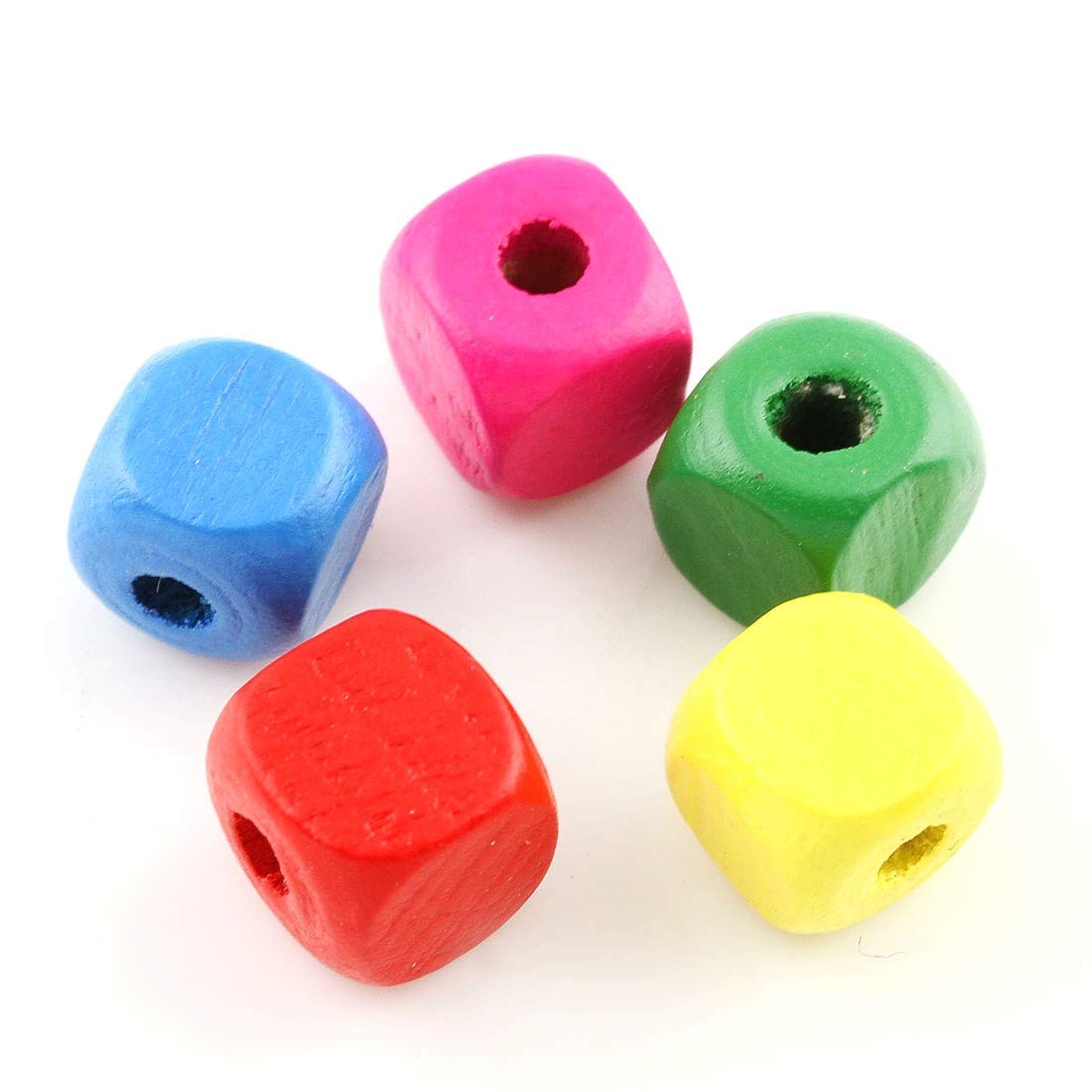 Perlin Pack of 150 Wooden Cubes Wooden Beads 8 mm Colourful Mix Colour for Threading Dice for Crafts 2.5 mm with Hole Spacer Beads for DIY Jewellery Arts Crafts Necklace