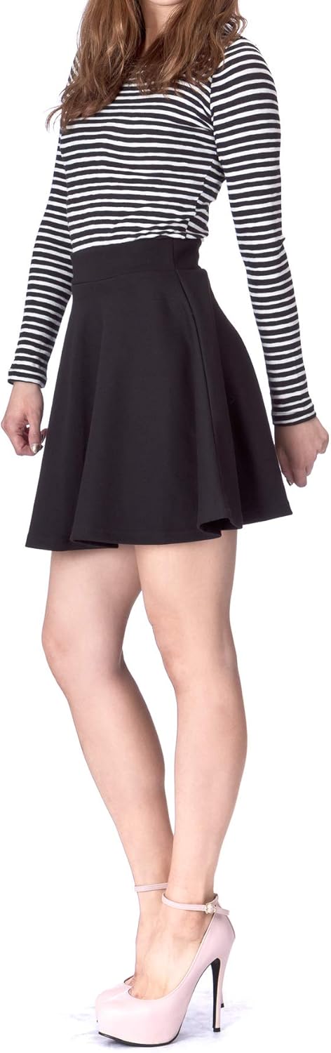 Basic Solid Stretchy Cotton High Waist A-line Flared Skater Mini Skirt at  Women’s Clothing store