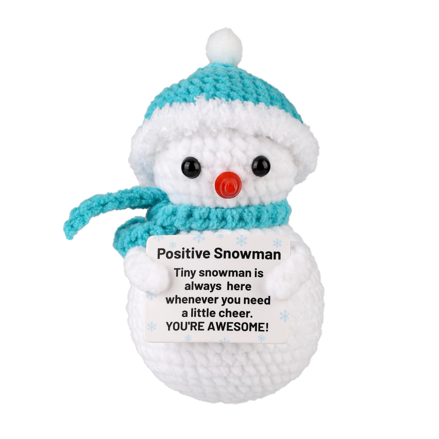 lasuroa Positive Snowman,Cheer Up Crochet Snowman Knitted Snowman Cute Emotional Snowman Plush Toy Handmade Funny Wool Doll Positive Gifts for Women Kids Christams Inspirational Support Gift