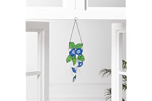 Blue Morning Glory Stained Glass Suncatcher with Artificial Hanging Plants - AITONGXIAO Glass Art for Nature Inspired Home Decor and Fake Window Hanging Plant Lover Gift for mom