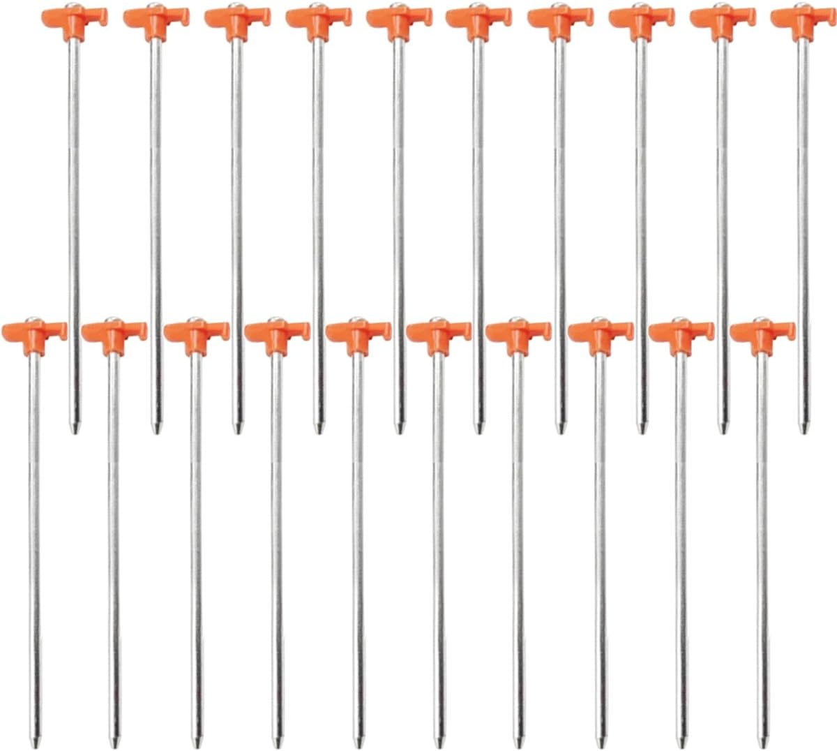 Online Best Service Large 10" Galvanized Steel Tent Peg Stake Nail with T-Top - Heavy-Duty 8mm Diameter Non-Rust with Orange Stopper (20-Pack)