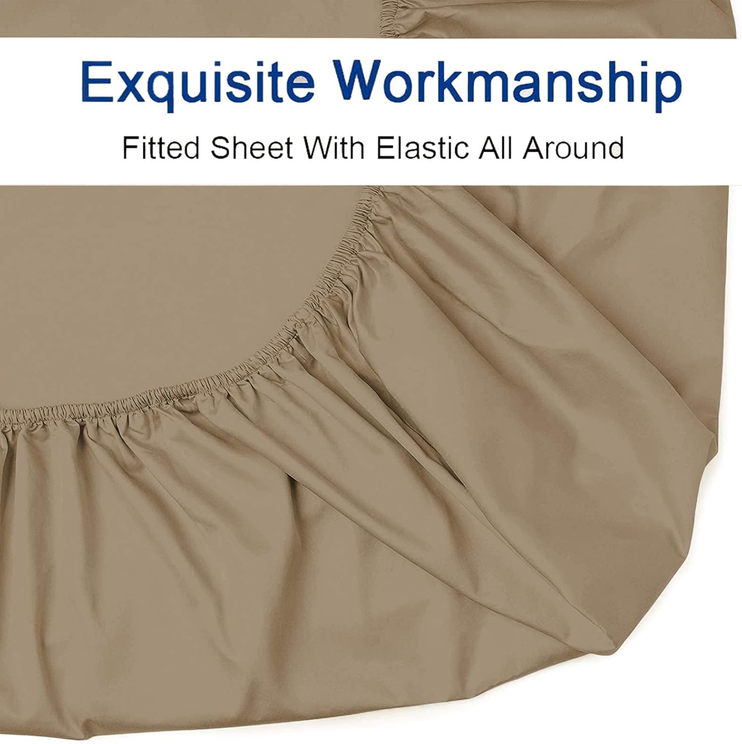 Lavish Touch Queen Size Fitted Sheet - Cotton Rich 1250TC Tri-Blend with Solid Sateen Weave - 16 Inch Deep Pocket, Easy Fits - 1 Fitted Sheet Only (Queen, Taupe): Kitchen & Dining