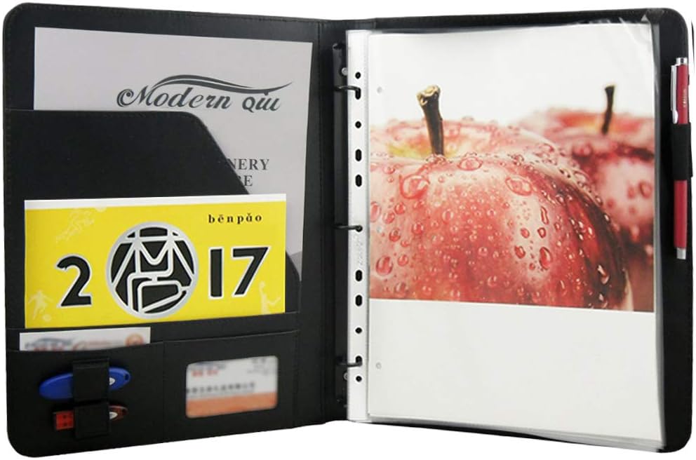 Freeprint 3 Ring Binder Portfolio with Writing Pad - PU Leather Professional Resume Padfolio Folder/Document Organizer for Interview & Business, Black