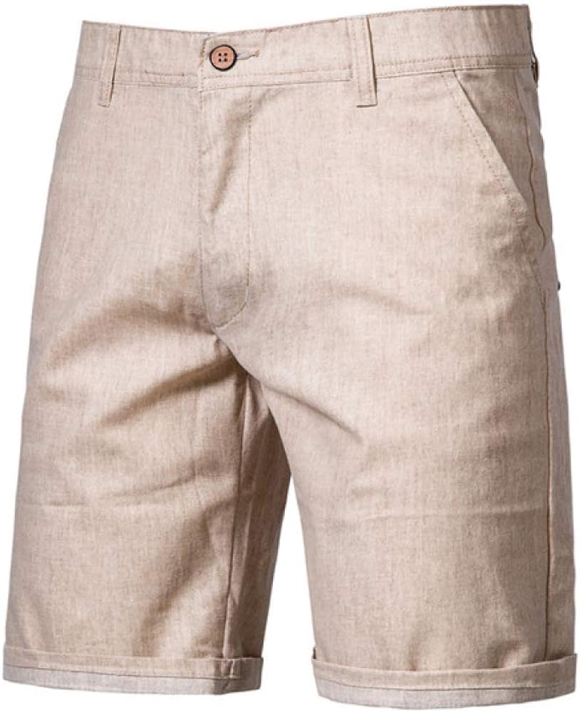 None Brand New Summer Cotton Linen Shorts Men Quality Knee Length