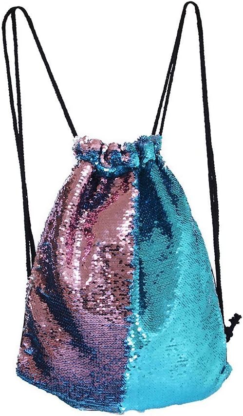 Mermaid Sequins Bag Reversible Magic Sequin Backpack Drawstring Gym Bag For Kids