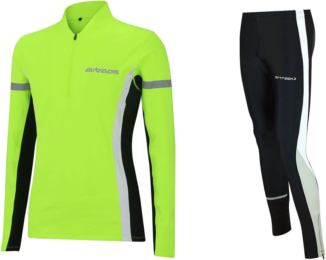 Airtracks functional winter running set, unisex, thermal running trousers and thermal long-sleeve running T-Shirt, breathable with reflectors
