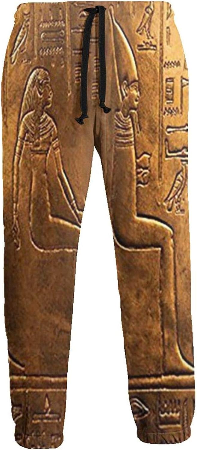 HRiu00 Lounge Pants for Mens, Slim Egyptian mural3 Cotton Long