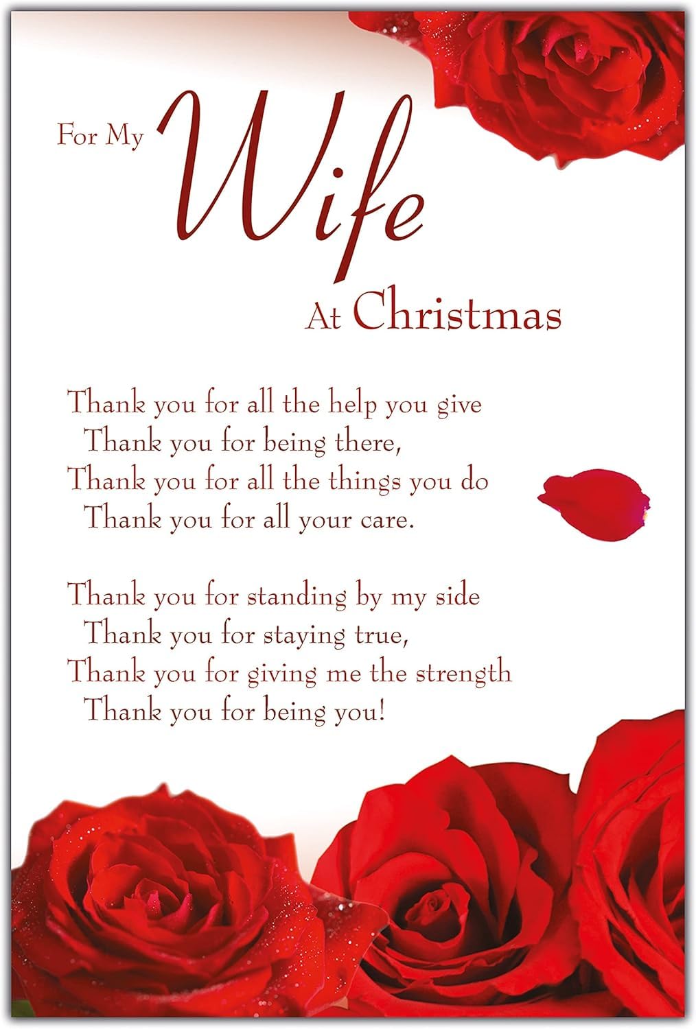 Emotional Rescue Christmas Card for Wife With Roses, Thank You For All The Help You Give, Red & White, 22.8 x 15.2 cms
