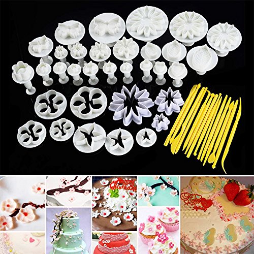 Denshine DIY Cake Mold, 47Pcs Cake Decoration Mold Flower Fondant Cake Sugarcraft Decorating Kit Cookie Mould Icing Plunger Cutter Tool DIY Tool Sets