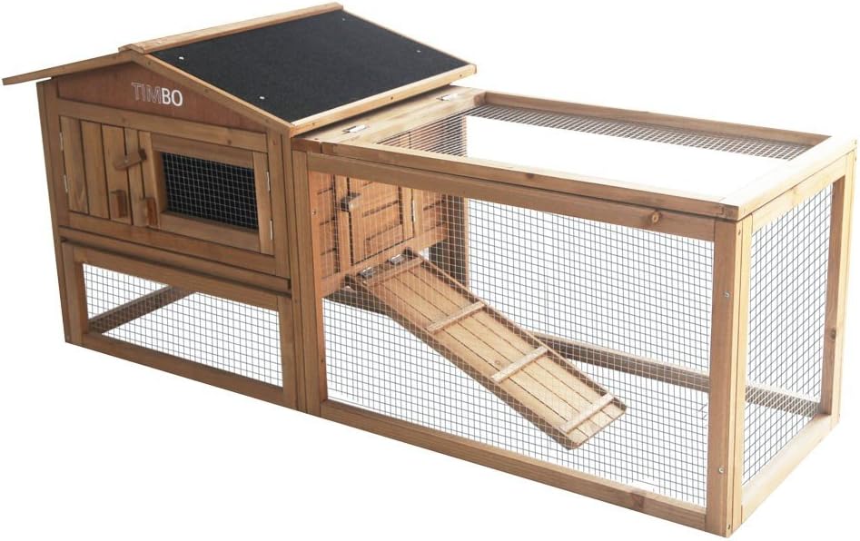 Rabbit hutch LUCY made of solid fir wood with outdoor enclosure, 156x58x68 cm, rabbit hutch for summer & winter, cage with open-air enclosure for small animals - TIMBO rabbit hutch & cage for small animals