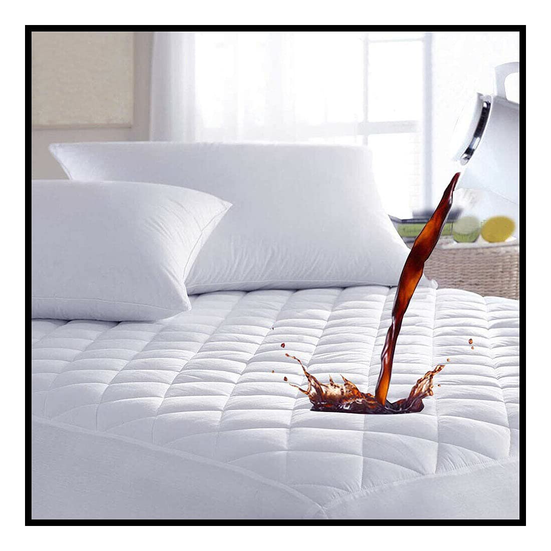 100% Cotton Waterproof Quilted Mattress Protector [4 Feet] Fitted Cover TC200 Quilted Topper Fitted Sheet Anti Allergy Breathable Machine Washable Elasticated Skirts Extra Deep