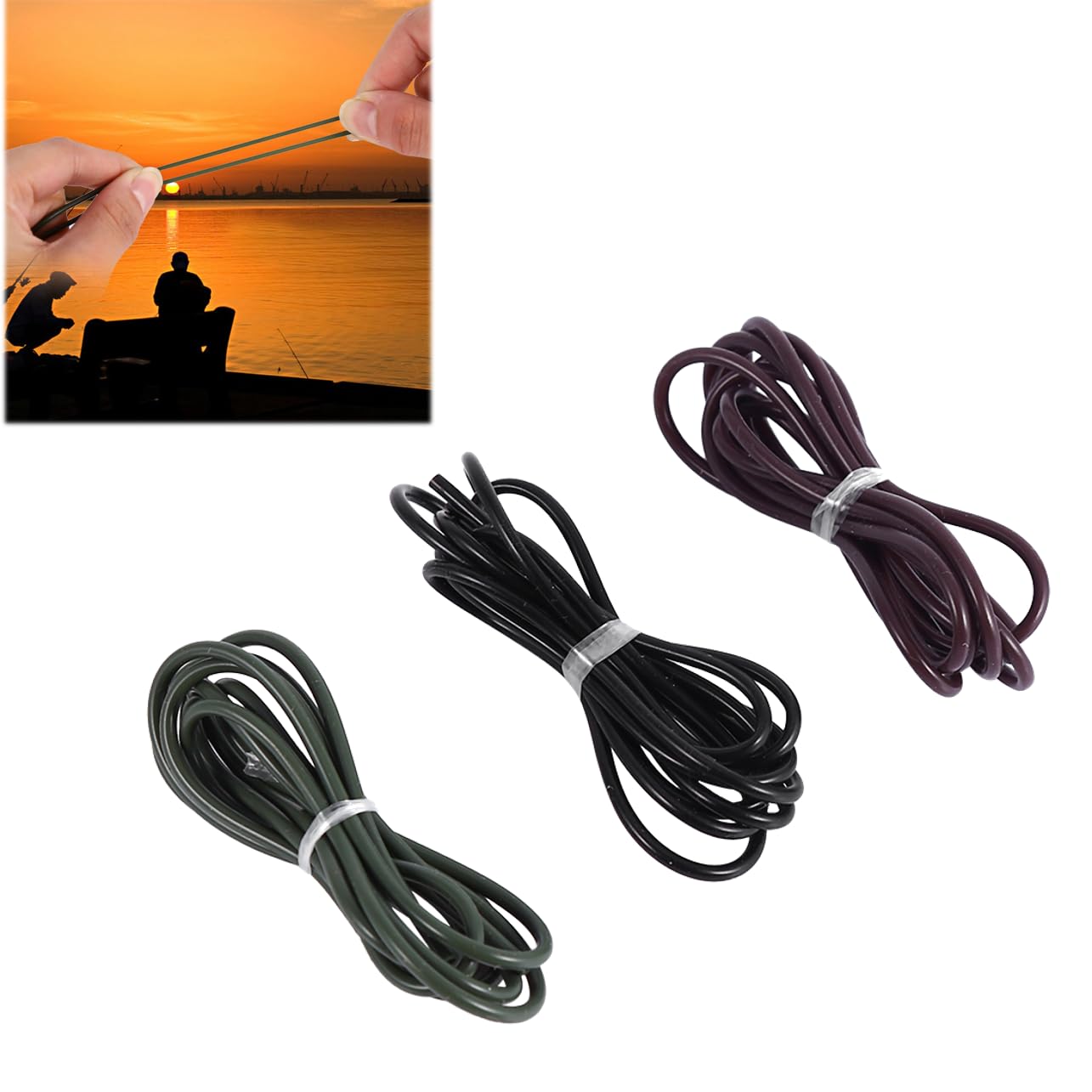 3Pcs/Set Carp Fishing Tackle Rig Sleeves for Hair Rigs 1 Metre Silicone Tubing in 3 Colours Green Brown Black