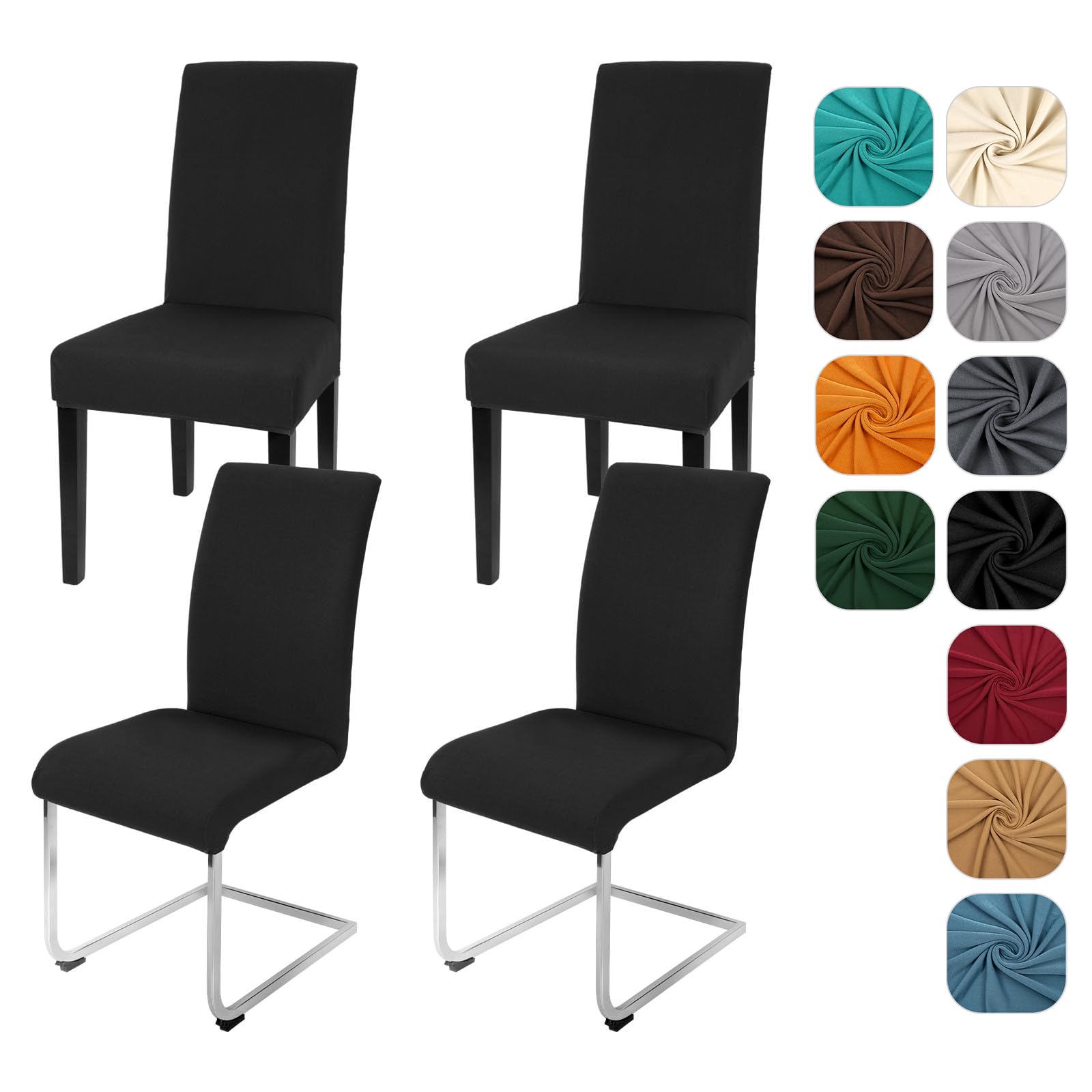 Yugarlibi Dining Chair Slipcovers Set of 4 Stretch Chair Covers Swing Chair Elastic Removable Dining Room Chair Covers Reusable Washable Chair Protector for Hotel Banquet Ceremony (Black, 4 pcs)