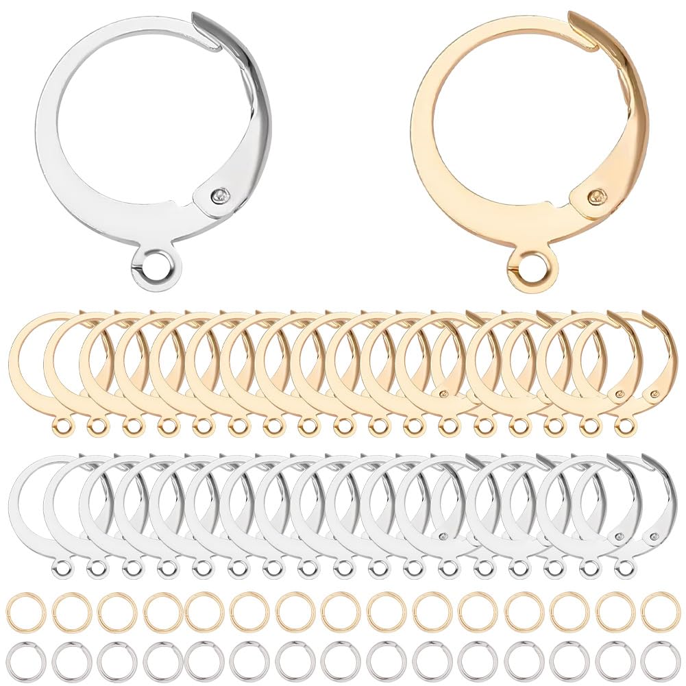 SUNNYCLUE 1 Box 180Pcs Real 18K Gold Plated Stainless Steel Earring Findings 80Pcs Round Leverback Earring Hooks Huggie Earrings Wires 100Pcs Open Jump Rings Hypoallergenic for Jewellery Making Kit