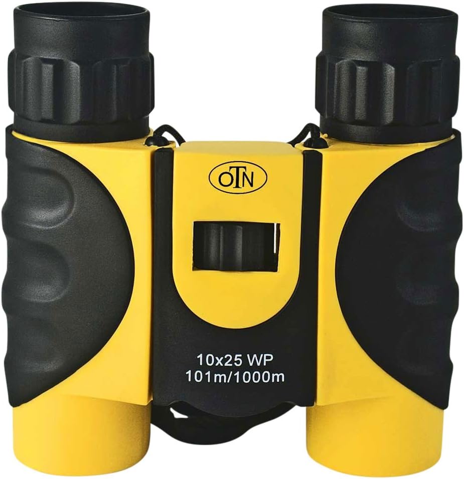 OutNowTech Compact Waterproof Binoculars for Adults and Kids - 10x25 BAK4 Roof Prisms - Ideal for Hiking Camping and Outdoor Events - Robust Rubberised Casing - Neck Strap - Carry Case with Belt Loop