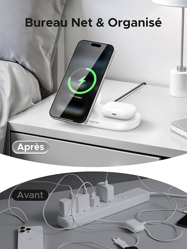 Zapix Qi2 25W Chargeur Induction iPhone 2 en 1 MagSafe (Blanc)