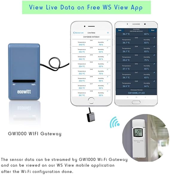 ECOWITT GW1000 WiFi Weather Station Gateway with Indoor Temperature