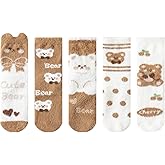 Gurajo Warm Fluffy Socks, Soft Winter Slipper Socks with Cute Bear Patterns Sleeping Plush Crew Socks Cozy Casual Socks for Women, 5 Pairs, Size 5-9