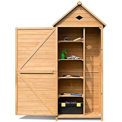 COSTWAY Holz Gerätehaus Geräteschuppen Geräteschrank Holzgerätehaus Gartenschrank Gartenhaus Holzschuppen Gartenschuppen mit 