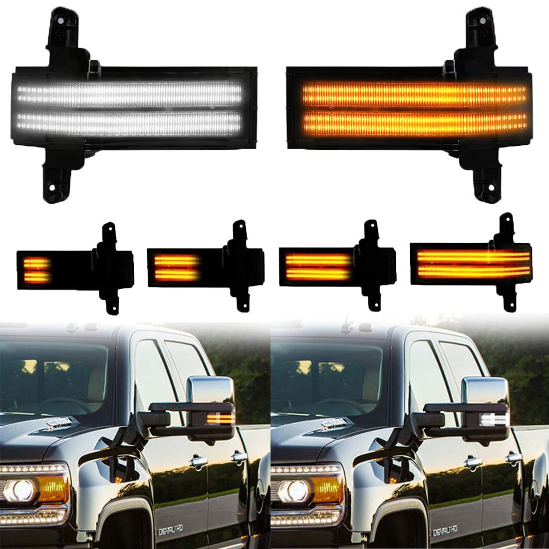 Photo 1 of Gempro 2Pcs Switchback White & Dynamic Amber LED Side Mirror Marker Light Turn Signal Direction Indicator lamp For Chevrolet Silverado 1500 2500HD 3500HD GMC Sierra 1500 2500HD 3500HD,Smoke Lens