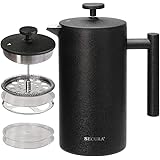 Secura French Press Coffee Maker, 304 Grade Stainless Steel Insulated Coffee Press with 2 Extra Screens, 34oz (1 Litre), Blac