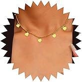 Yheakne Boho Heart Choker Necklace Station Heart Dangle Necklace Gold Heart Chain Necklace Tiny Heart Necklace Choker Jewelry for Women
