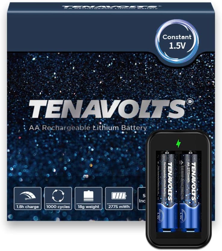 TENAVOLTS 1.5V AA Lithium Rechargeable Battery, 1.8h Fast Charge, USB Charger, Constant Output at 1.5V, 2775 mWh, 4 Count with Charger: Home Audio & Theater