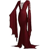 Onancehim Women's Medieval Morticia Costume Witch Dress, V Neck Halloween Costumes for Women Cosplay Gothic Vintage Dress