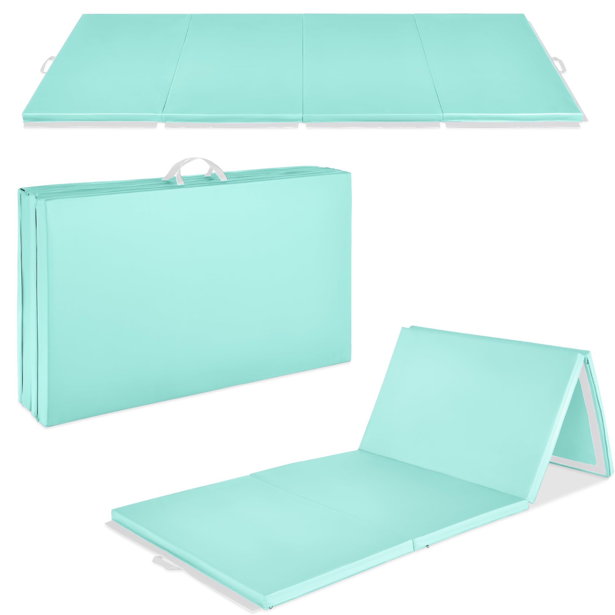 Best Choice Products 10ftx4ftx2in Folding Gym Mat 4-Panel Exercise Gymnastics Tumbling Workout Fitness Floor Mats w/Carrying Handles - Aqua Image